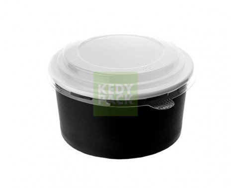 Bol rond noir carton, couvercle grand